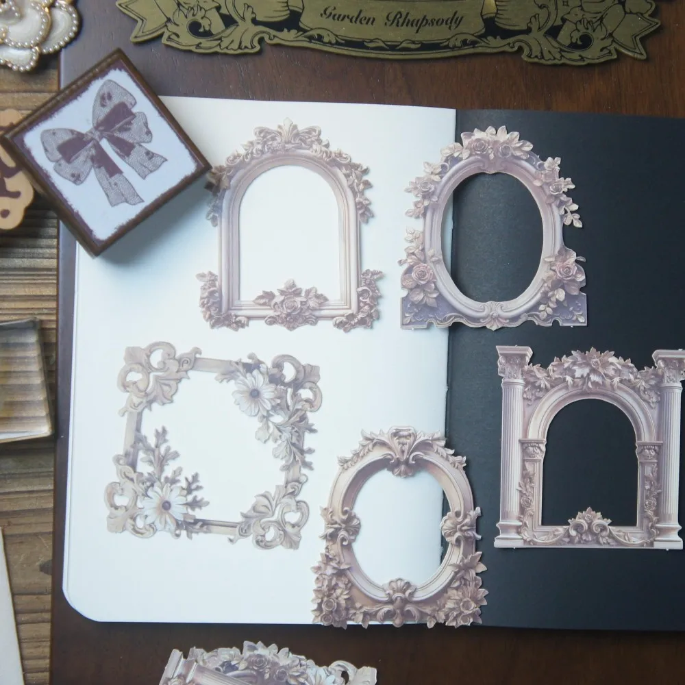 

10 Pcs Elegant Relief Door Window Frame Style Hard Paper Sticker Scrapbooking DIY Gift Decoration Tag