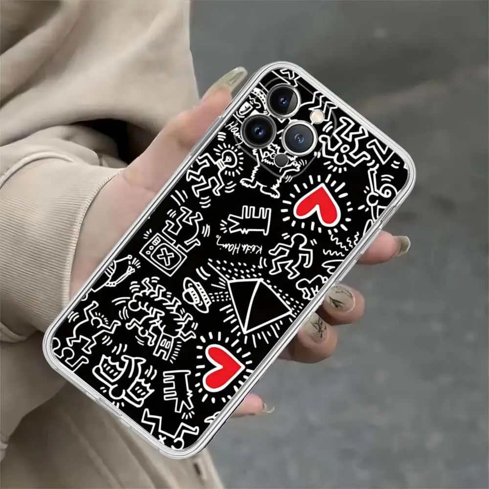 Colorful Print Graffiti Little Man Phone Case For iPhone 15 14 11 12 13 Mini Pro XS Max Cover 6 7 8 Plus X XR SE Funda Shell