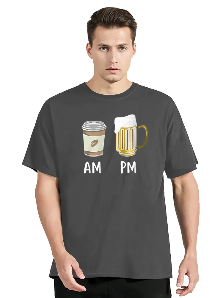 T-shirt imprimé café et bière pour hommes, 100% coton, t-shirts graphiques drôles pour hommes, t-shirt d'été