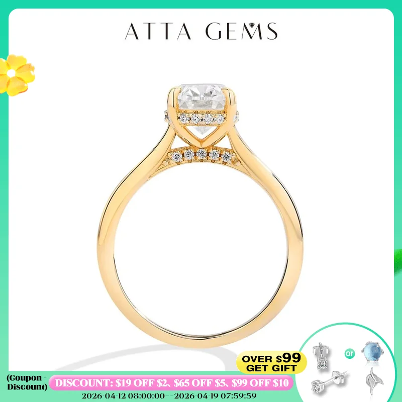 

ATTAGEMS AU750 2.0CT Moissanite Ring Oval Cut Lab Diamond Solid 10K 14K 18K Gold For Women Engagement Bride Wedding Fine Jewelry