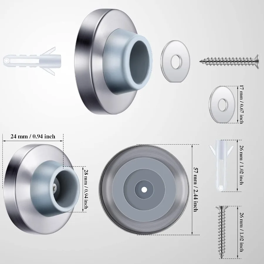 코이브 도어 스토퍼 벽 도어 범퍼 스테인리스 스틸 벽 보호대 도어 스톱 벽면 장착 플러시 범퍼 그레이 고무 코이브 도