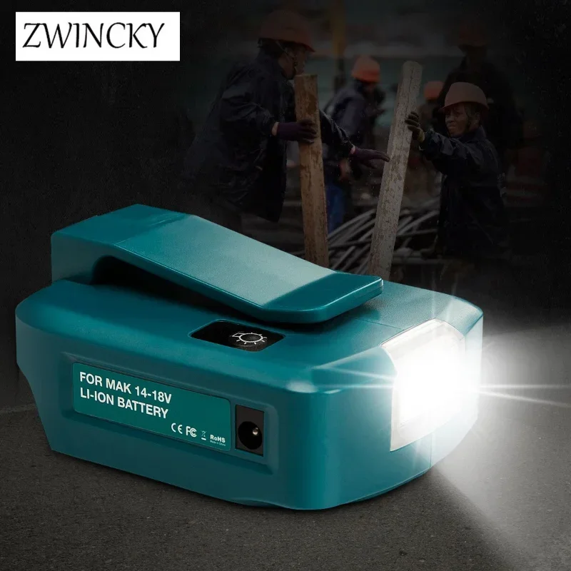 Dla Makita ADP05 14.4V/18V bateria lwa podwójny Port konwerter USB z lampką LED reflektor latarka zewnętrzna do baterii Makita