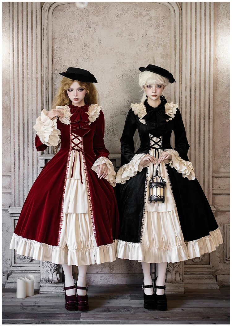 Japanese Chic Design New Original Brand Open Front Ruffled Long OP Twinset  Dresses 2025 Autumn Winter Lolita Bell Sleeves Dress