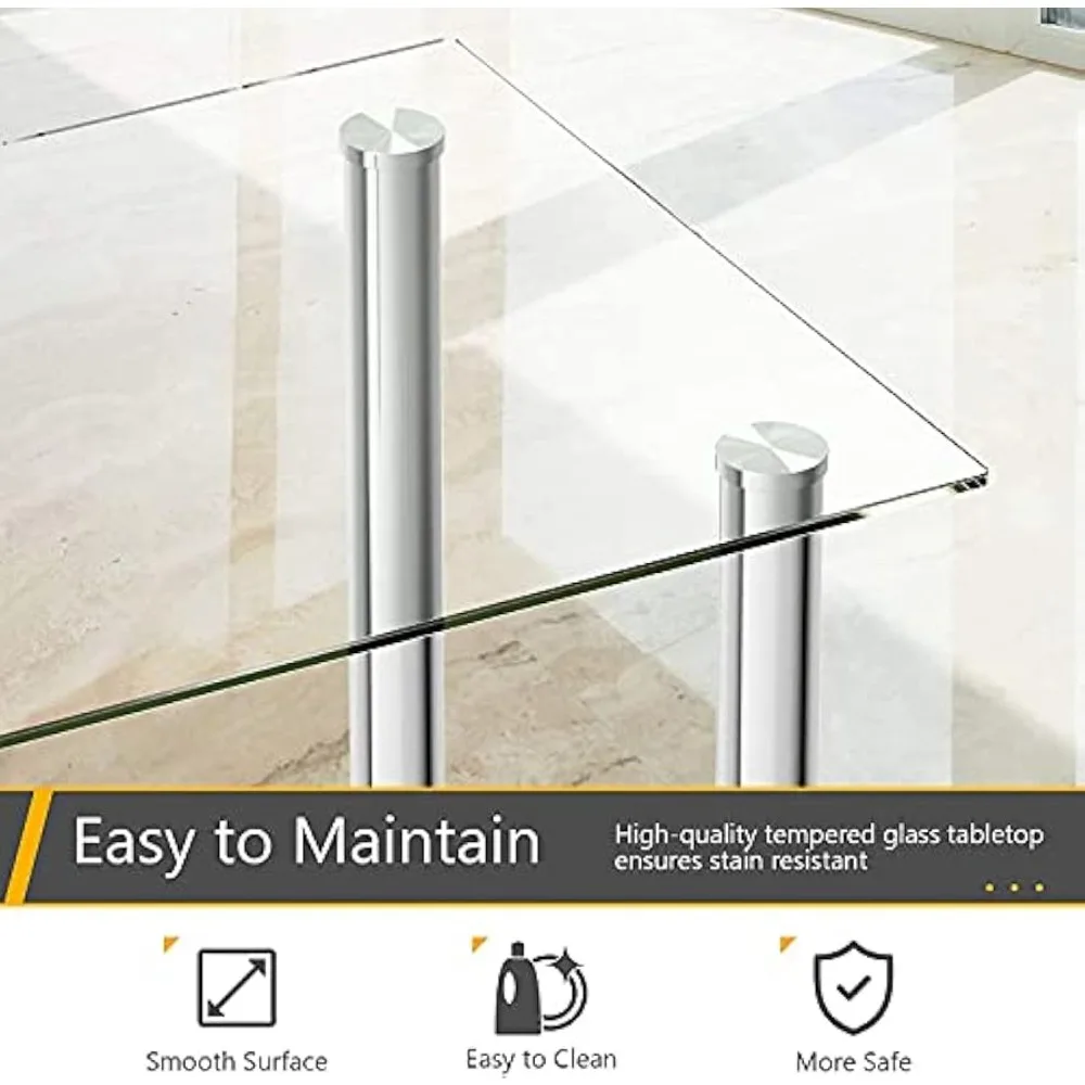 Fireflowery 5 Piece Dining Table Set w/Tempered Glass Table & High Backrest Chair,Steel Frame Restaurant Kitchen Table and Chair