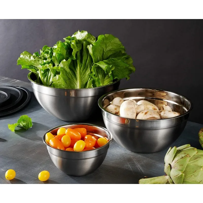 Mixing Bowls with Airtight Lids, Stainless Steel Nesting Bowl Set, Ideal for Cooking, Baking, Prepping & Food Storage