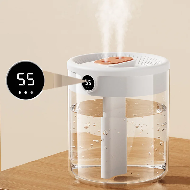 Humidificador de doble chorro, Humidificador usb de gran capacidad para el hogar, dormitorio, oficina, luz nocturna pequeña, pantalla digital, nuevo