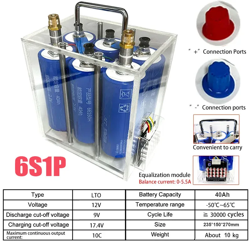 12V High Capacity 40AH 13.8V LTO 66160 Titanium Lithium Battery Pack Built-in BMS Car Audio Rechargeable Battery Solar Cell