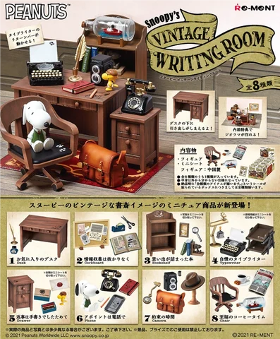 Re-Ment Original 8Pcs ピーナッツ Snoopy's VINTAGE WRITING ROOM Toys For Kids Gift Collectible Model Ornaments