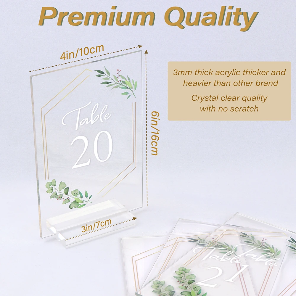 Ourwarm Acrylic Wedding Table Card Blank Clear Display Signs with Base Party Favors Banquet Table Number Plate Decor