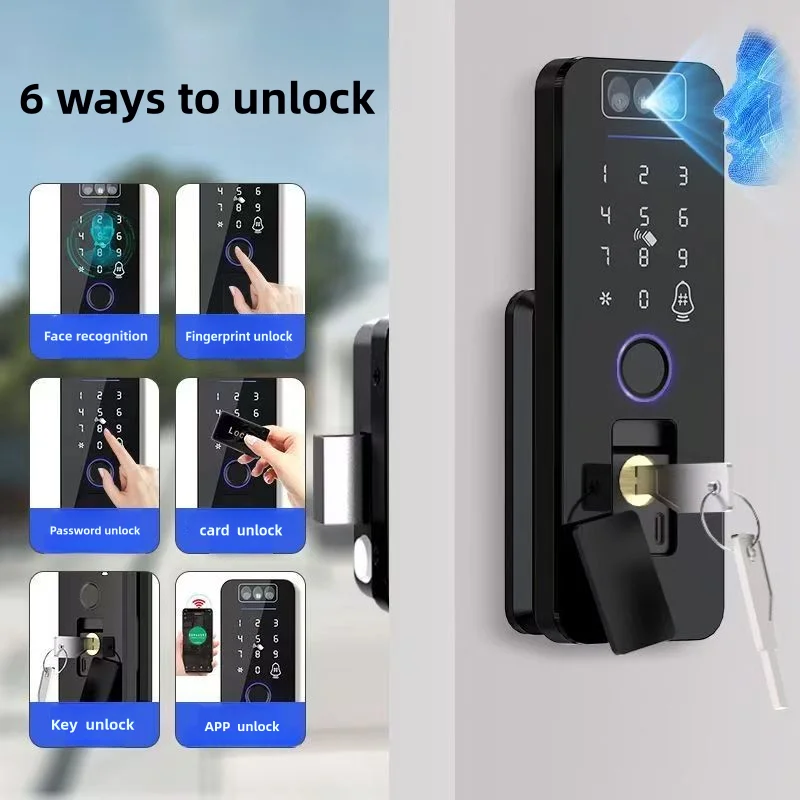 Tuya WiFi 3D Face Recognition Waterproof Fingerprint Smart Door Lock With Rechargeable Battery App Code Keyless Gate Lock