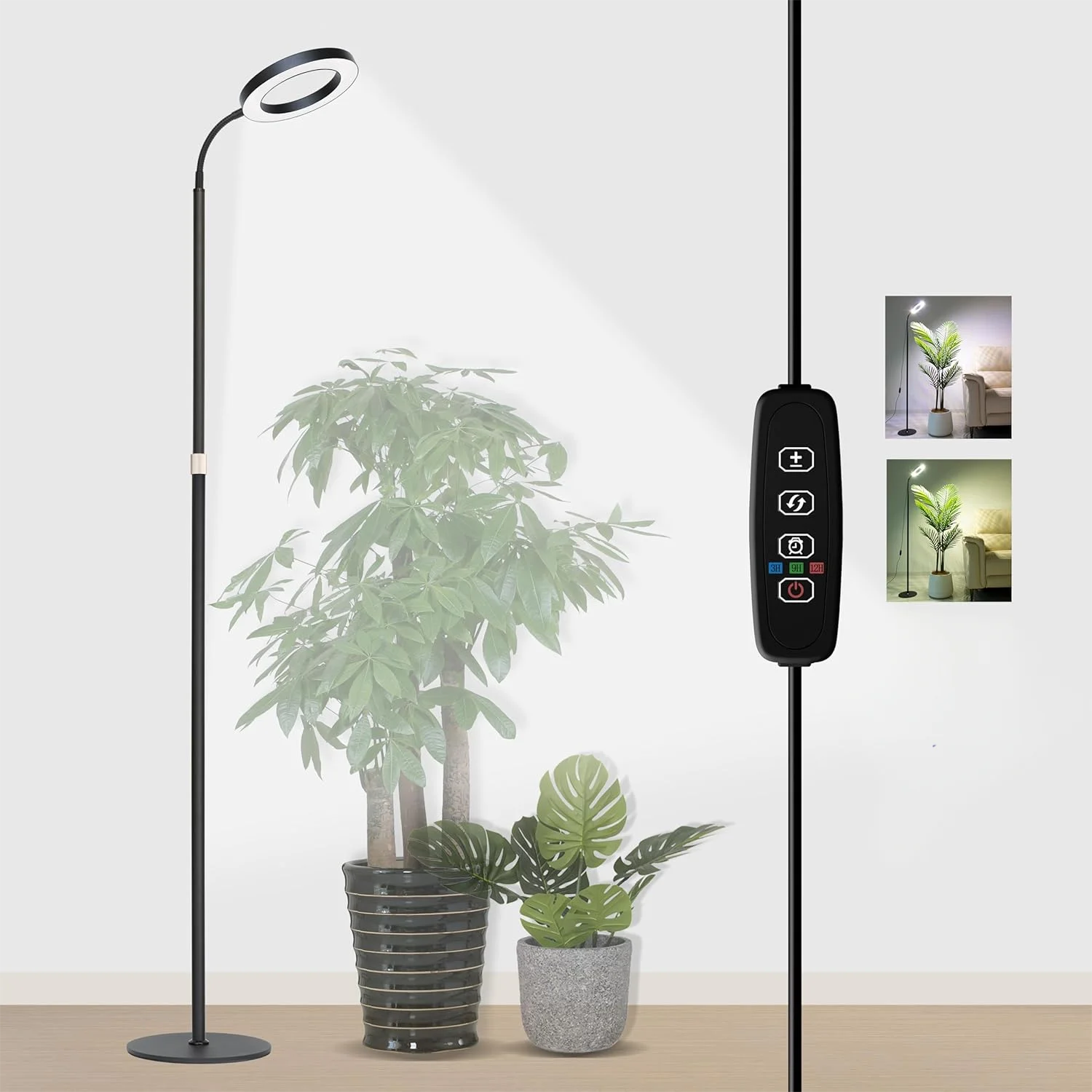 室内植物用の育成ライト。全スペクトルledを使用した、スタンド付きの高さのある育成ライト。3つのカラーモードを搭載し、タイマー機能付きの据え置き型植物用ランプ。