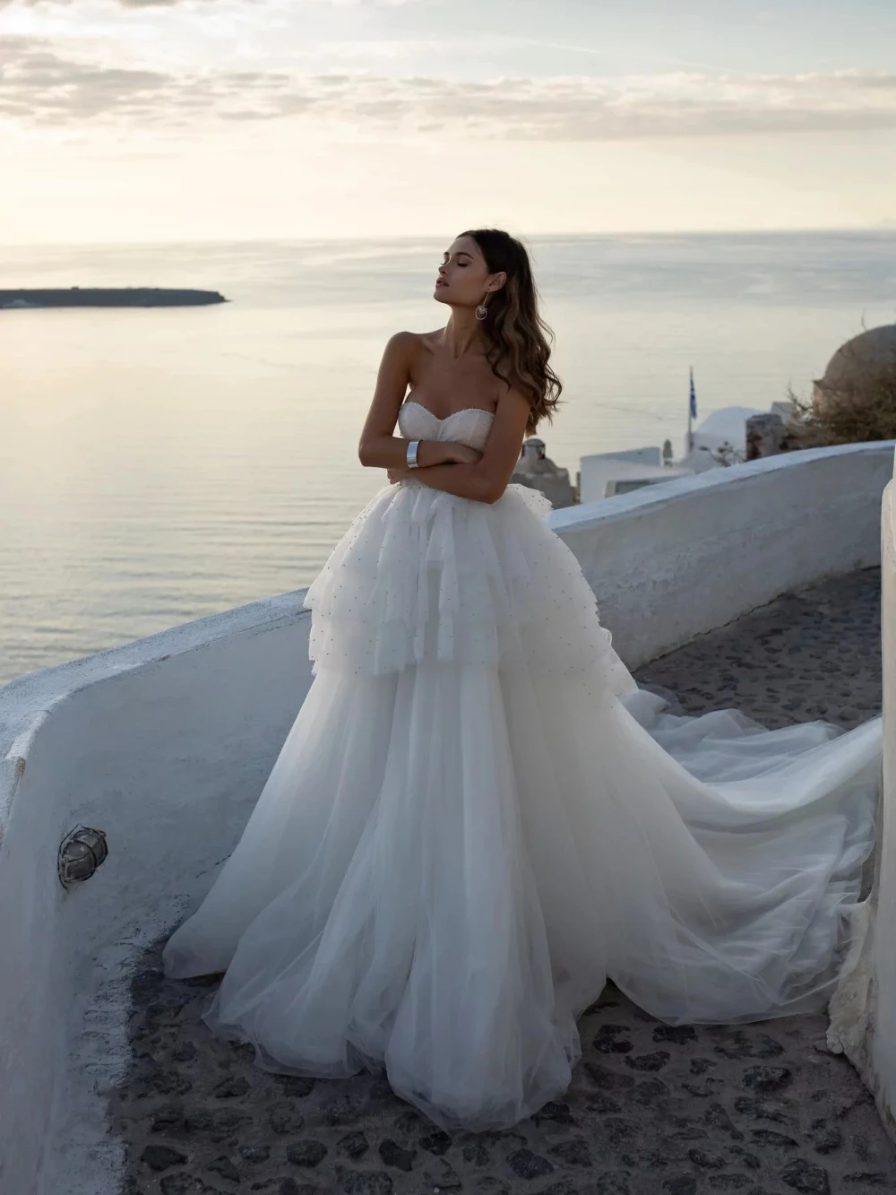 Vestido De novia largo escalonado con perlas brillantes, vestido De novia romántico con cuello De corazón, elegante, línea A