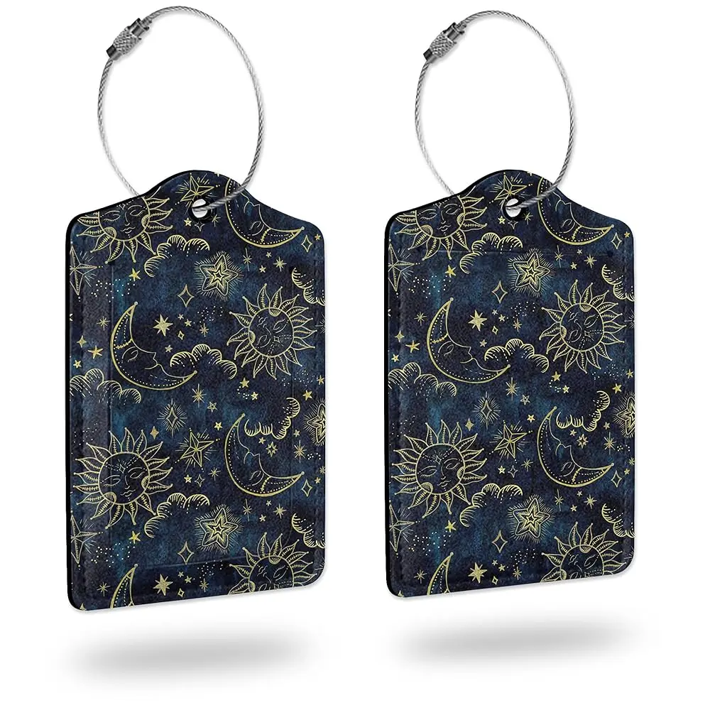 

Free Shipping2 Pack Luggage Tag for Suitcases,Moon Sun Stars Clouds PU Leather Bag Travel Suitcase ID Identifier Baggage Tags fo