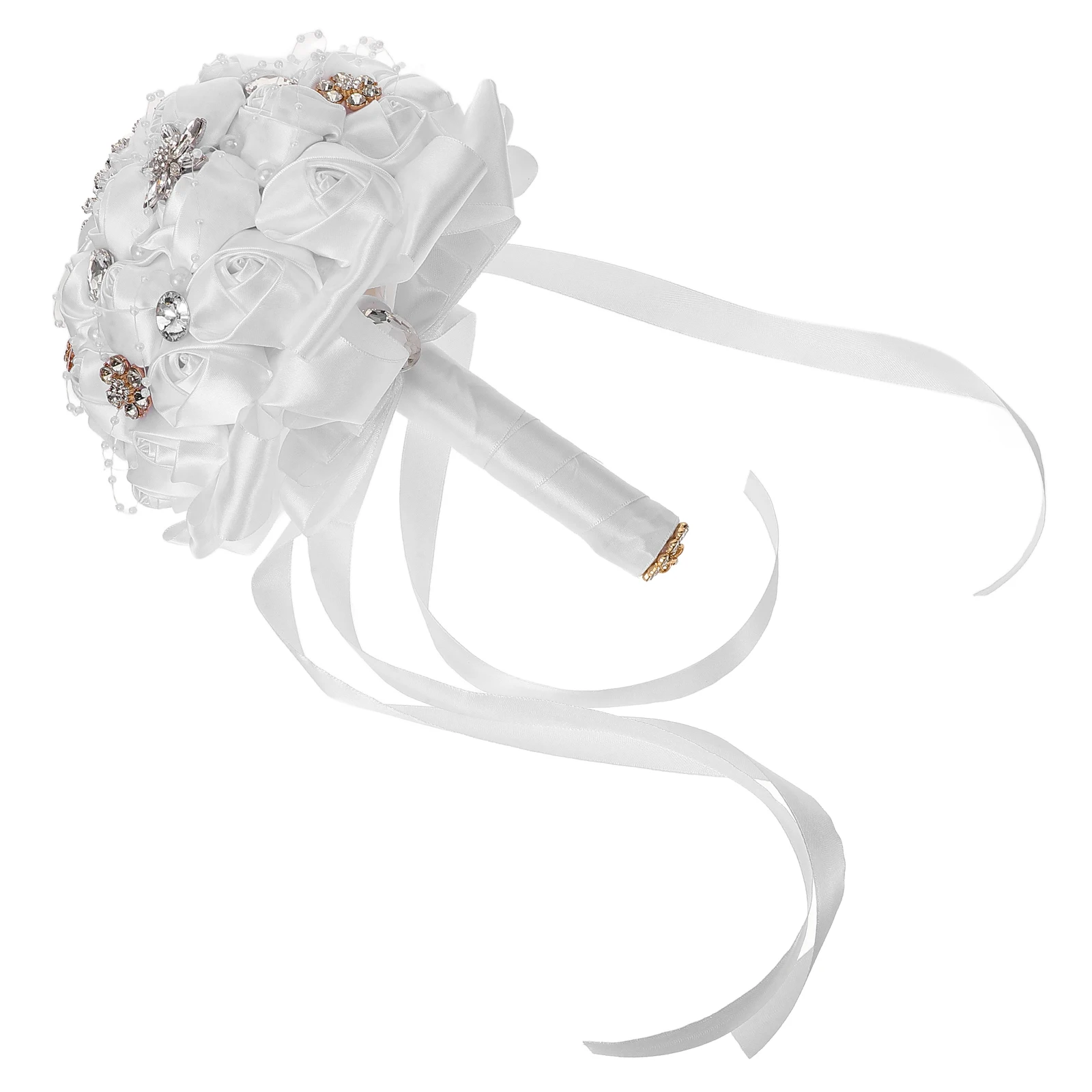 

Artificial Wedding Bouquet Premium Foam Rhinestone Decor Lifelike Bride Flowers Bridal Rose Flower Arrangement Desktop Shelf