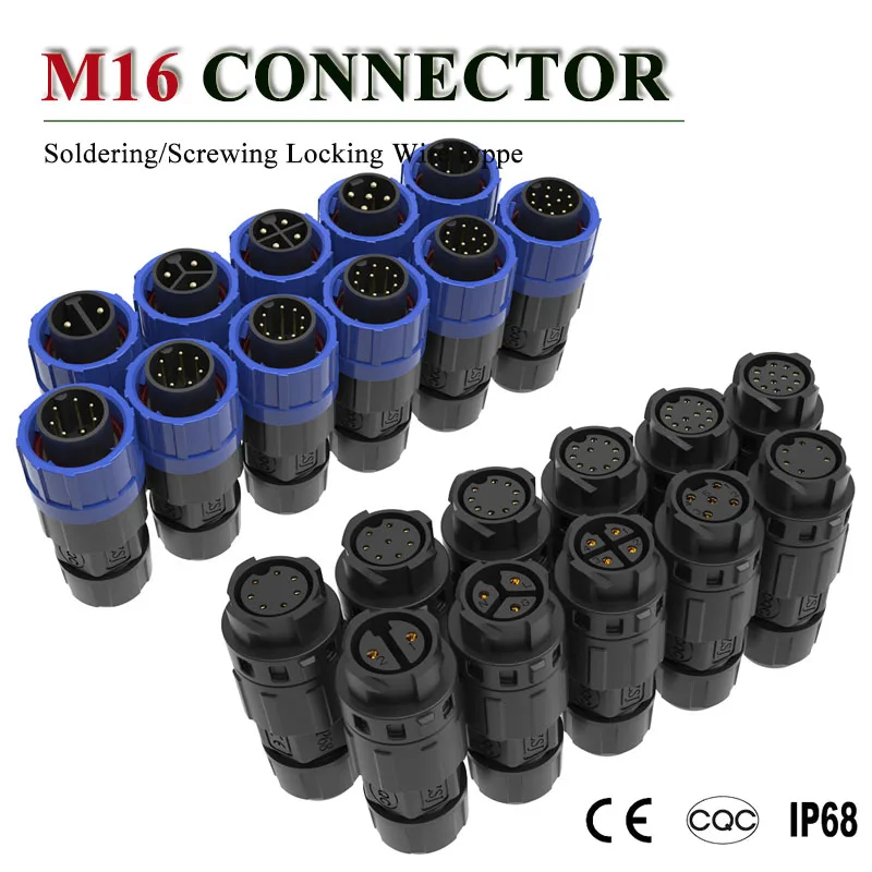 

IP68 M16 Self-locking Connector 2/3/4/5/6/7/8/9/10/11/12 Pin Male Female Docking Reverse-mounting Plug Welding Screw Wire Joint