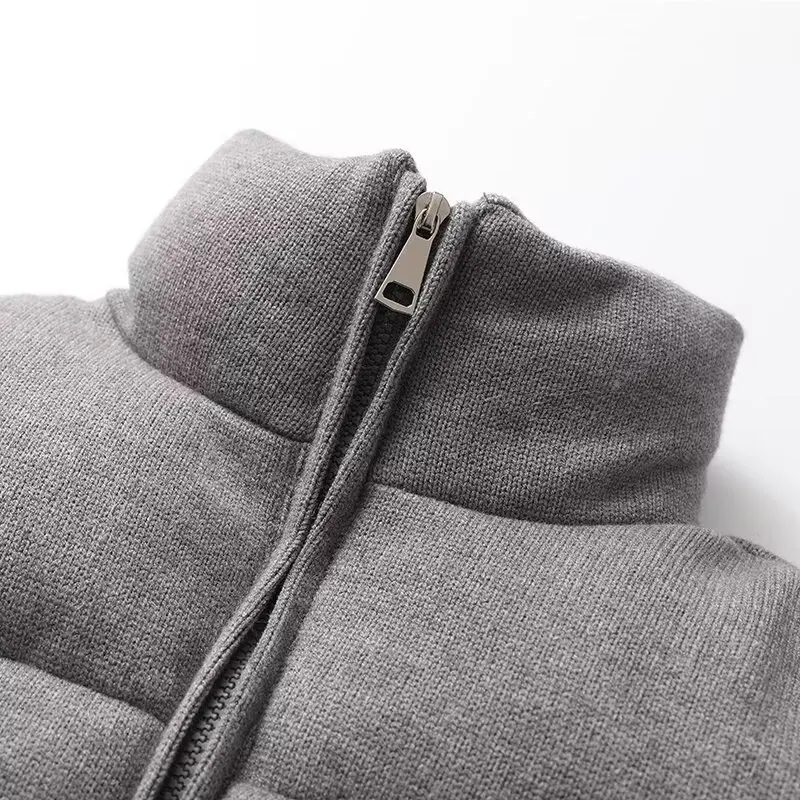 Long-Sleeve Thickened Cotton-Padded Coat Warm Windproof Knitting Coats 2025 Winter Women's Stylish Knit Stand-Collar Jacket