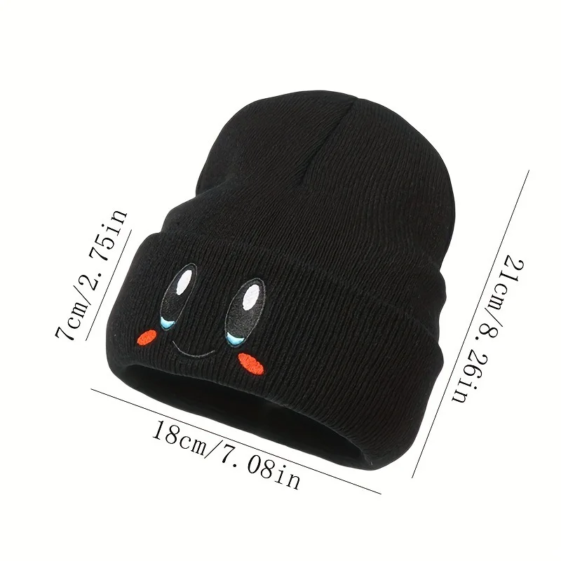 Cute Knitted Hat for Men and Women, Smiling Face Cartoon Embroidered Warm Cover Head Hat, Hip Hop Versatile Woolen Hat