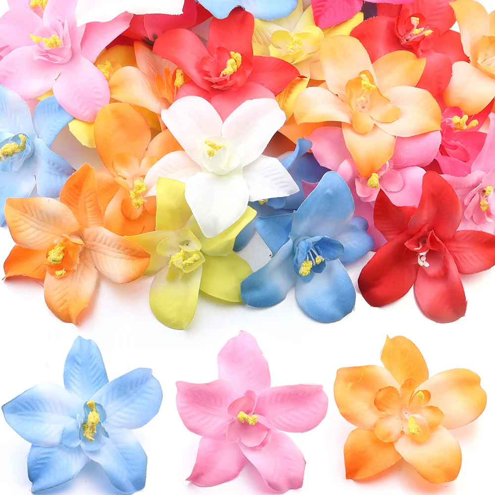10pcs/lot Artificial Flowers Head Colorful Fabric Orchid Flowers For DIY Wedding Party Craft Home Decoration Accessories