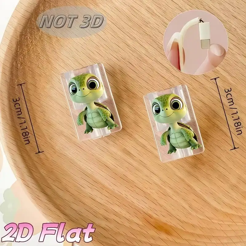 2pcs Cartoon Turtle Cable Protectors – Anti-Break Type-C, 2D Flat Design, Aesthetic & Durable