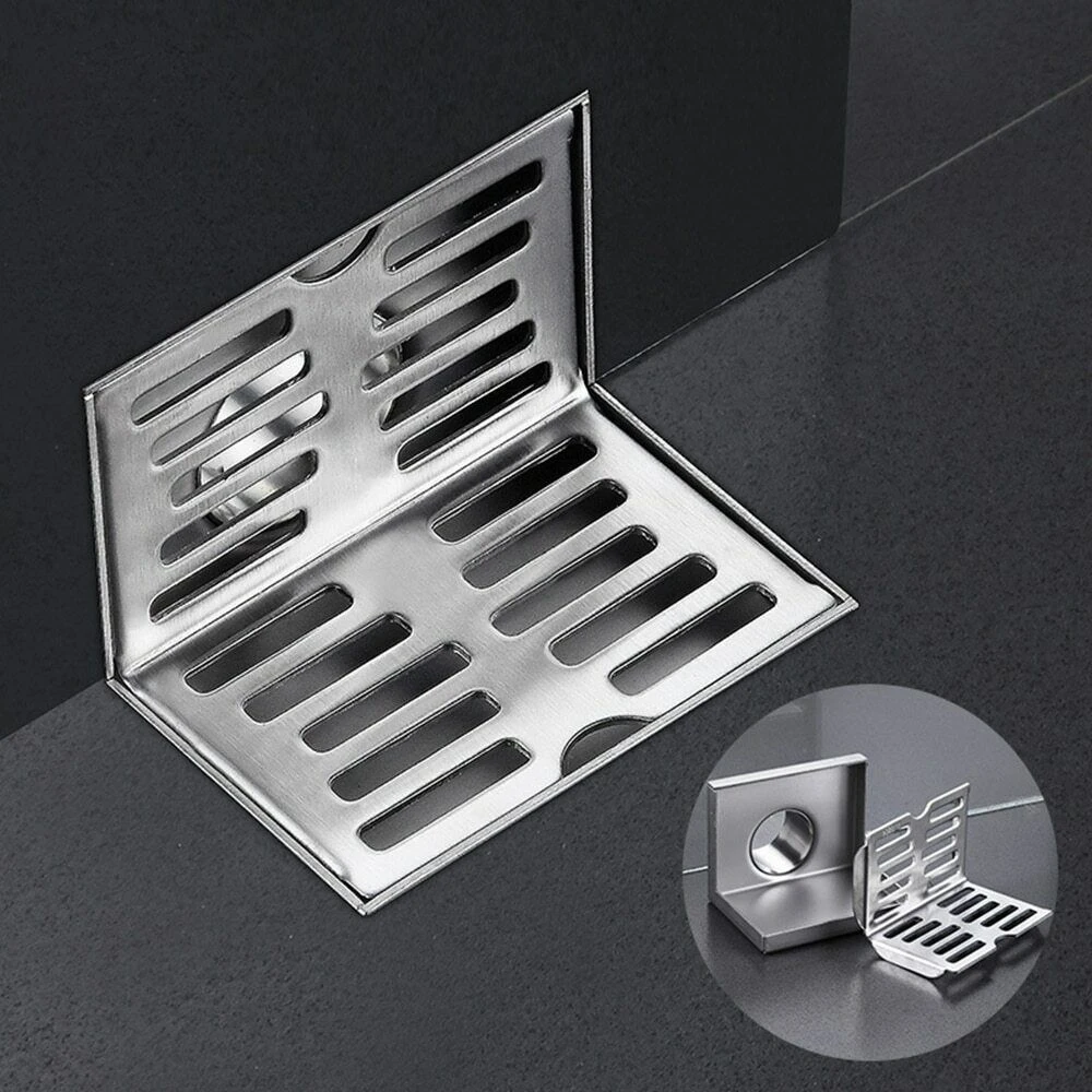 L-shaped Side Drainage Floor Drain in Corner Shower Stainless Steel Anti Odor Hair Strainer Kitchen Balcony Bathroom Accessories