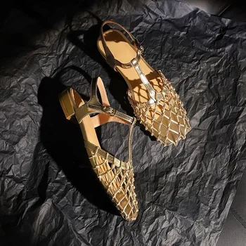 할로우 여성용 샌들, 로우 힐, 디자이너, 럭셔리 원피스, 메쉬 슬링백, 섹시 캐주얼 펌프스, 여름 신상 브랜드, 2024 
