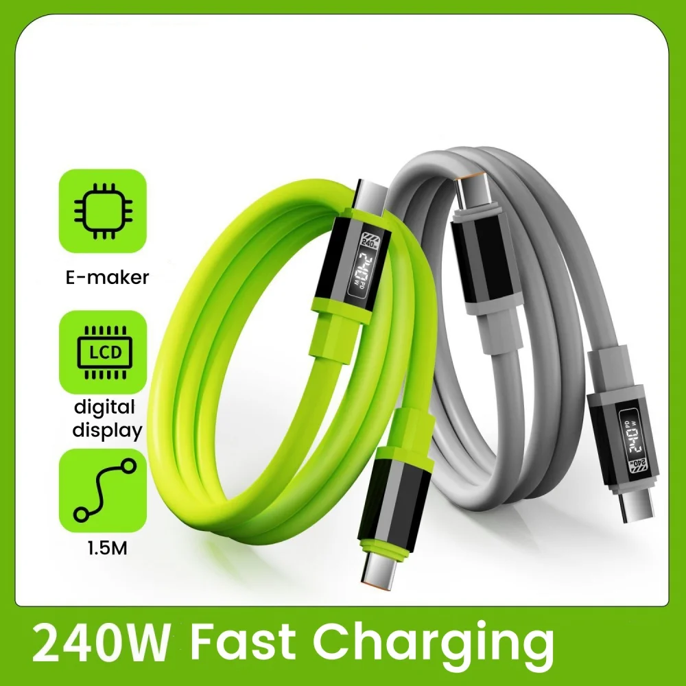 PD240W Type C to Type C Digital Display Cable Mobile phone Fast Charging Charger Data Cord Cable For iPhone15 16 Samsung iPad