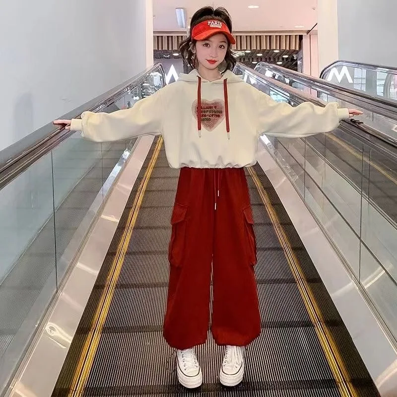 

Комплект толстовок с капюшоном Топ и брюки Комплекты из 2 предметов для девочек Модная одежда Осенне-зимняя одежда Одежда для девочек с длинными рукавами Одежда для детей 8–10 лет