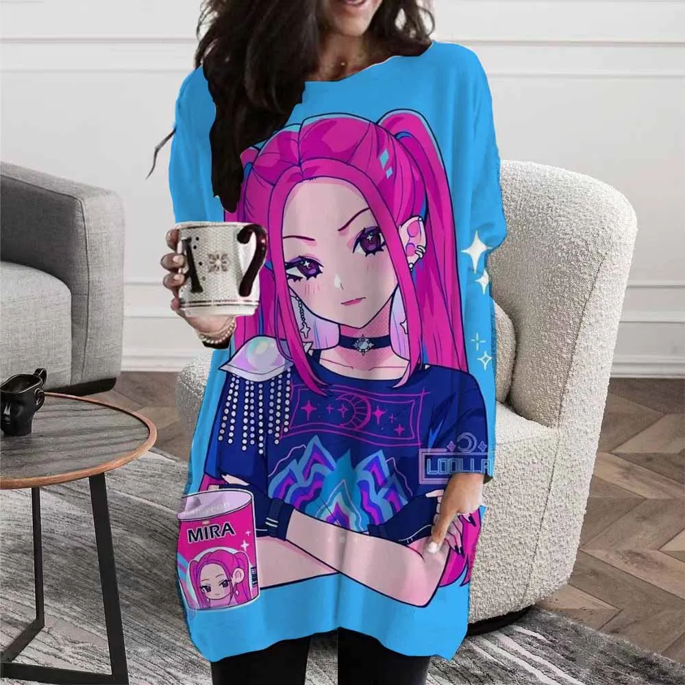 

KPop Devil Hunter Huntrix Printed Women's T-shirt Spring and Autumn Long Sleeve T-shirt Casual Super Street Headwear Pocket T-sh