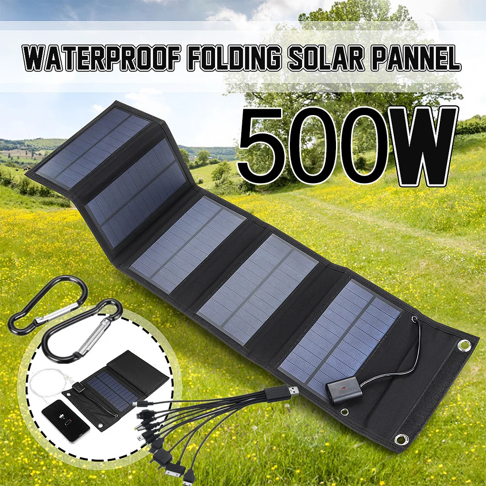 500W Portable Solar Cells folding panel 5V Solar Plate with USB Safe Charge Stabilize Battery Charger for Power Bank Phone