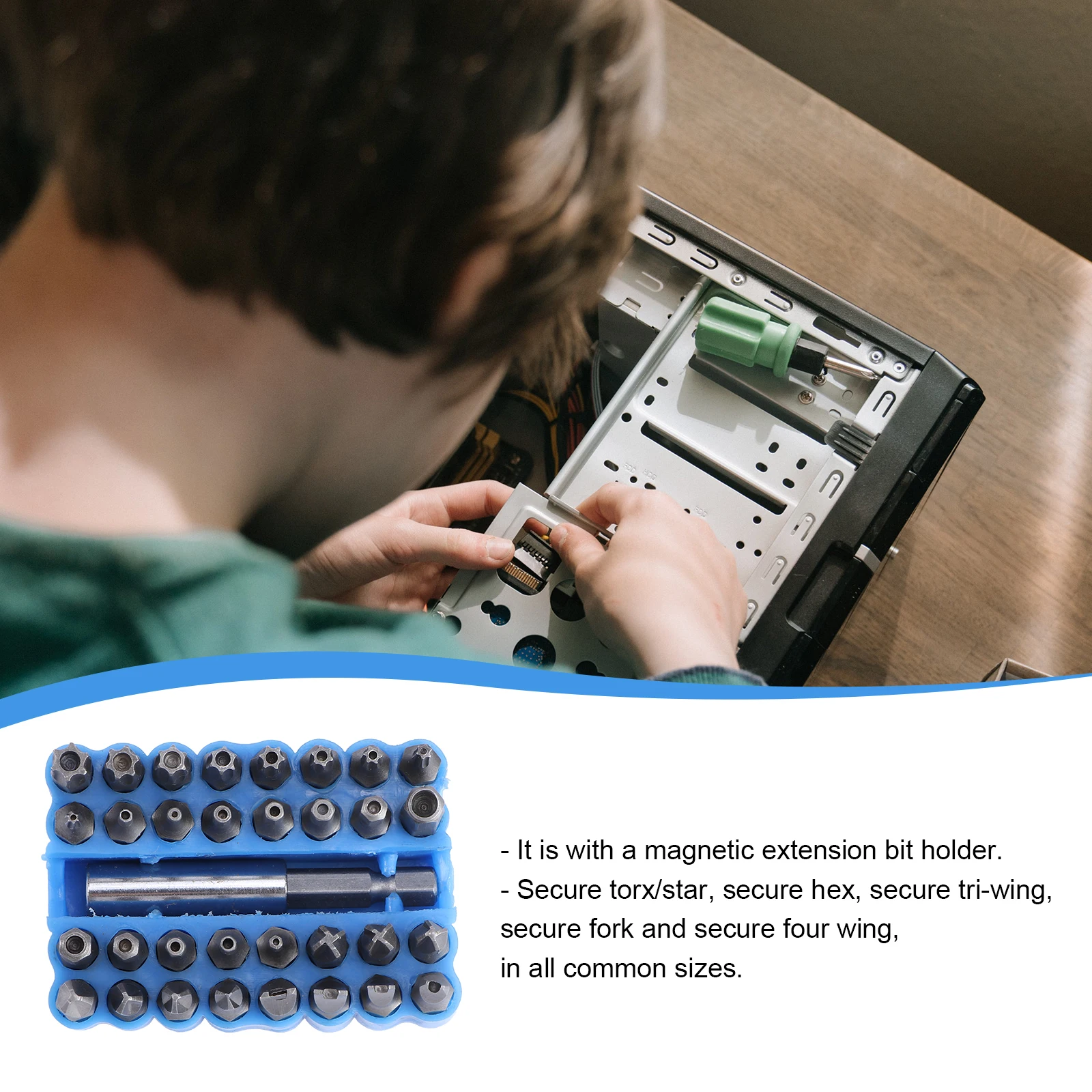 

33 pcs Security Bit Set Magnetic Extension Holder Star Hex Tri-Wing Fork Four Wing Screwdriver For Drills Hand Tools