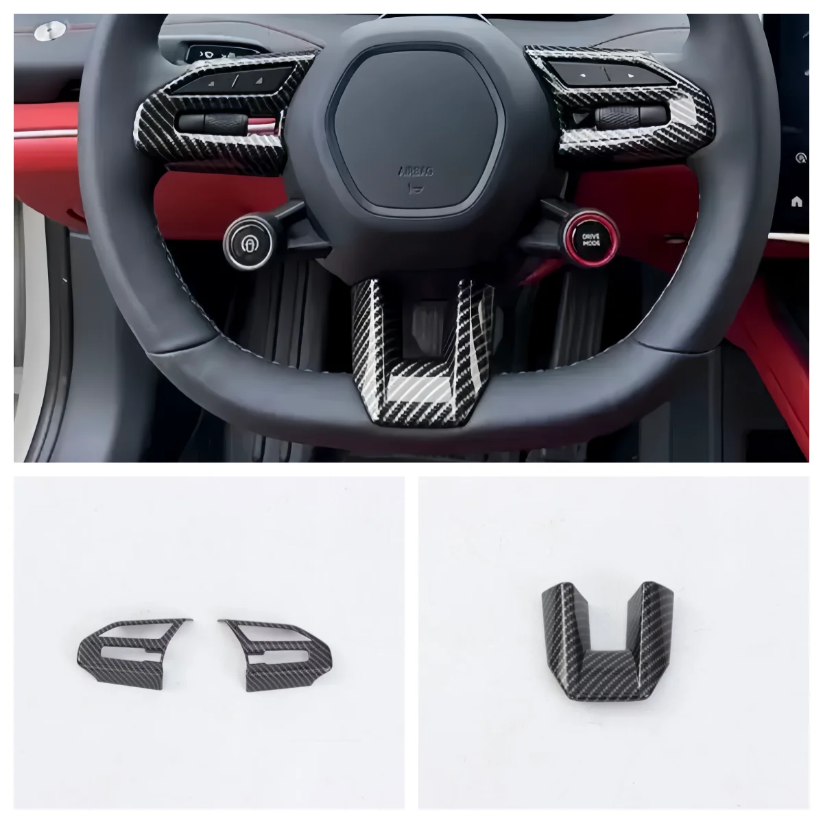 Suitable for Xiaomi SU7 2024 ABS 5D steering wheel glitter U-shaped steering wheel decoration Parts carbon fibre Bright black