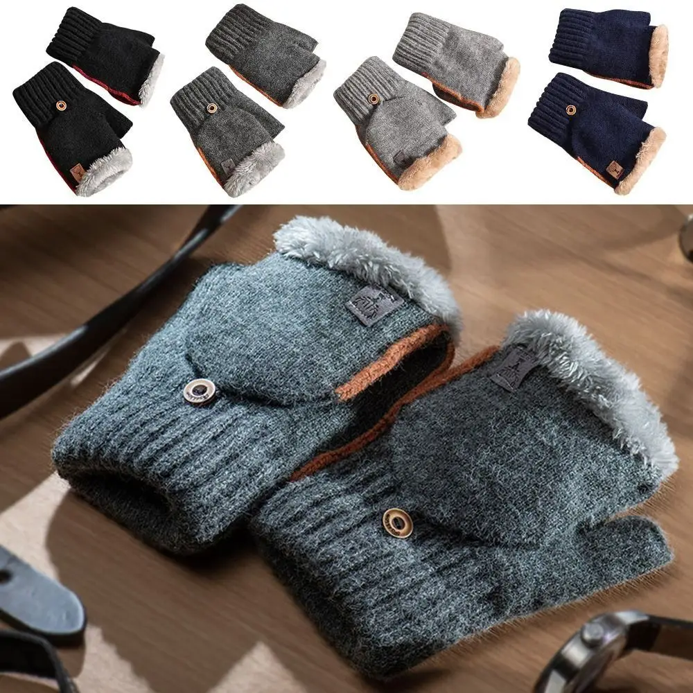 

Fashion Autumn Winter Warm Gloves Plush Fluffy Cold Proof Touch Screen Gloves Writing Exposed Finger Knitting Mittens