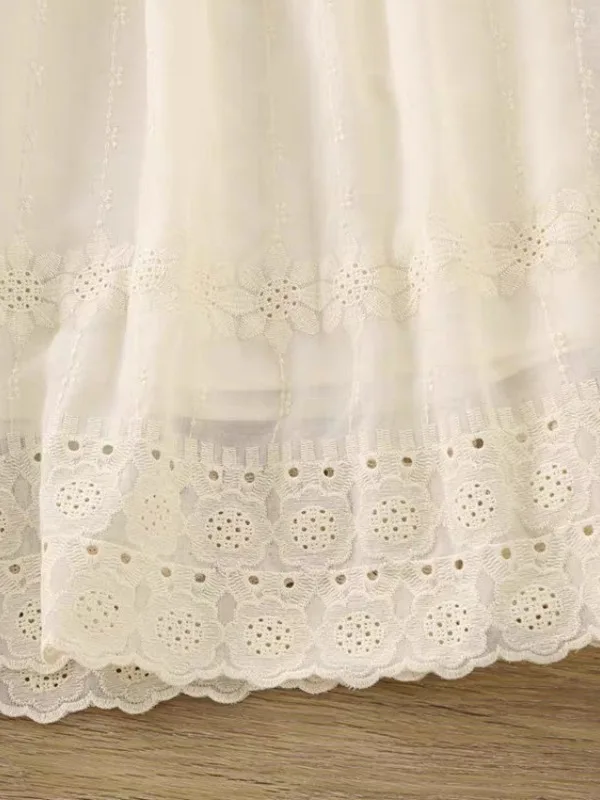 Ele Embroidered Skirt Pants Women's High Waist Loose Age-Defng Lace Trim Wide Leg Pants Summer 2025 New Arrival