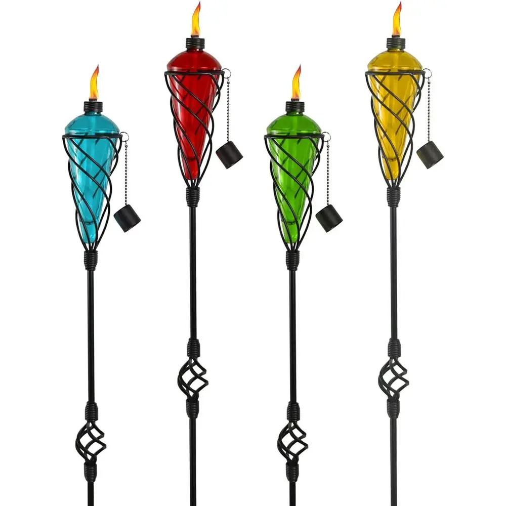 

Набор из 4 садовых фонарей (60 см) из цветного стекла с металлическими подставками – уличное освещение на цитронелле для патио и сада