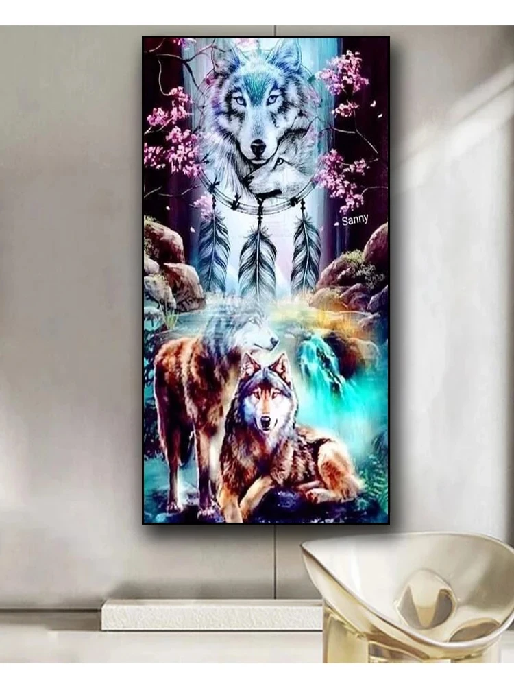 New Dream Catcher Wolf waterfall diamond painting 5D DIY Cross Stitch Kits diamond Mosaic Rhinestones Handicraft Gift Decor G633