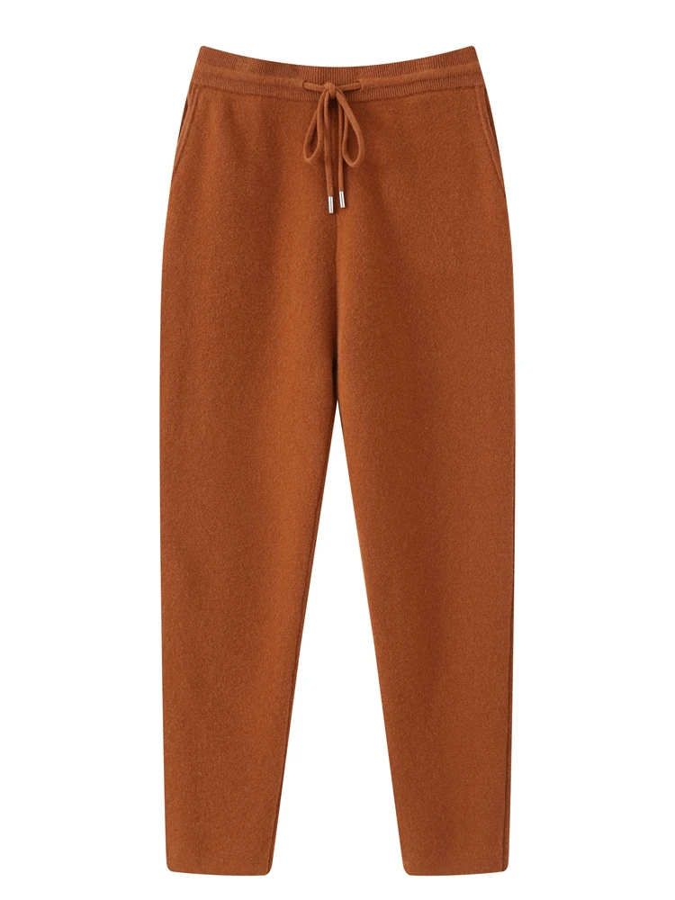 

Autumn Winter Thick Men High Waist Small Foot Pants 100% Merino Wool Knit Pants Casual Fashion Solid Color Warm Straight Pants