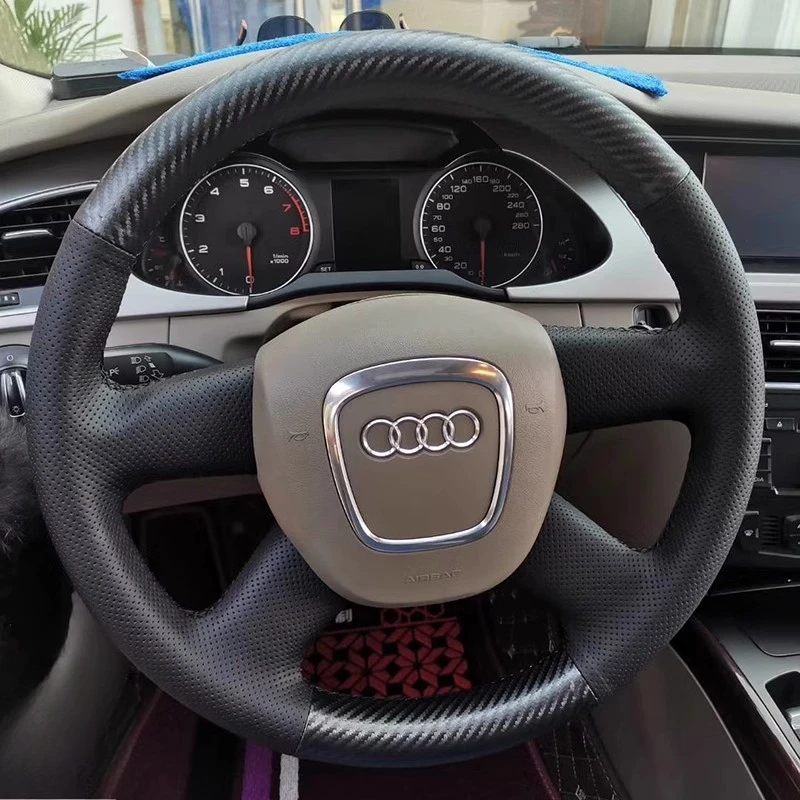 

Hand Stitched black Genuine Leather carbon fiber Car Steering Wheel Cover For Audi Old A4 B7 B8 A6 C6 Q7 2004-2011 Q5 2008-2012