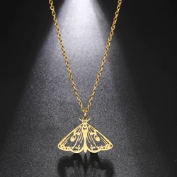 LIKGREAT Goth Aesthetic Punk Style Death Moth Necklace Sugar Skull Gothic Butterfly Necklace Stainless Steel Jewelry Gifts
