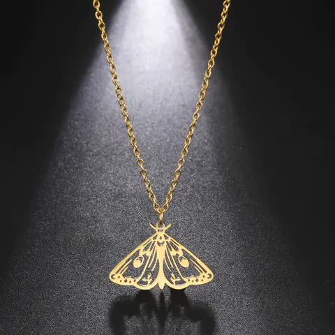 LIKGREAT Goth Aesthetic Punk Style Death Moth Necklace Sugar Skull Gothic Butterfly Necklace Stainless Steel Jewelry Gifts