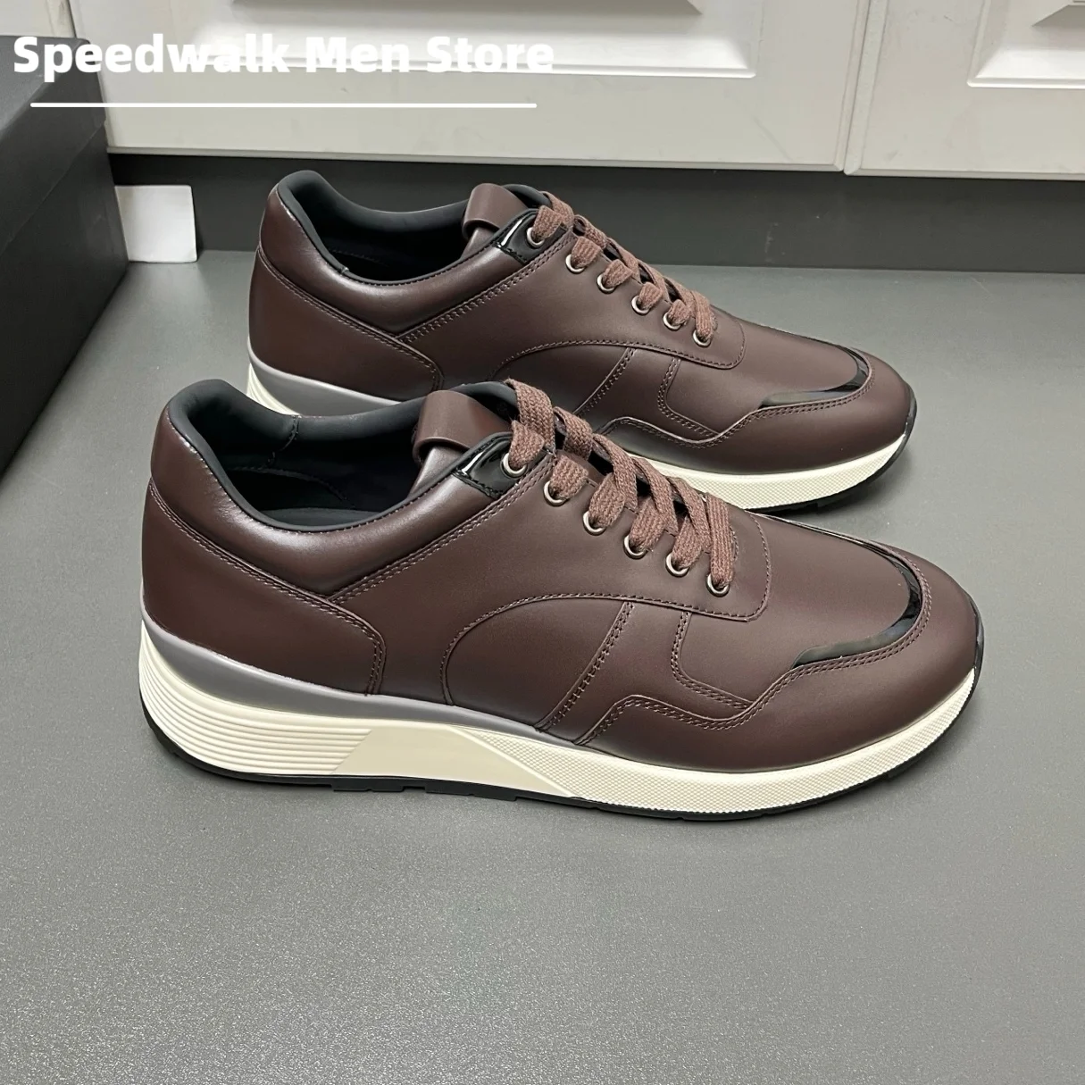 Minimalist Business Men Leather Platform Sneakers Height Increase Lace Up Soft Sole Outdoor Daily Gentleman Walking Footwear
