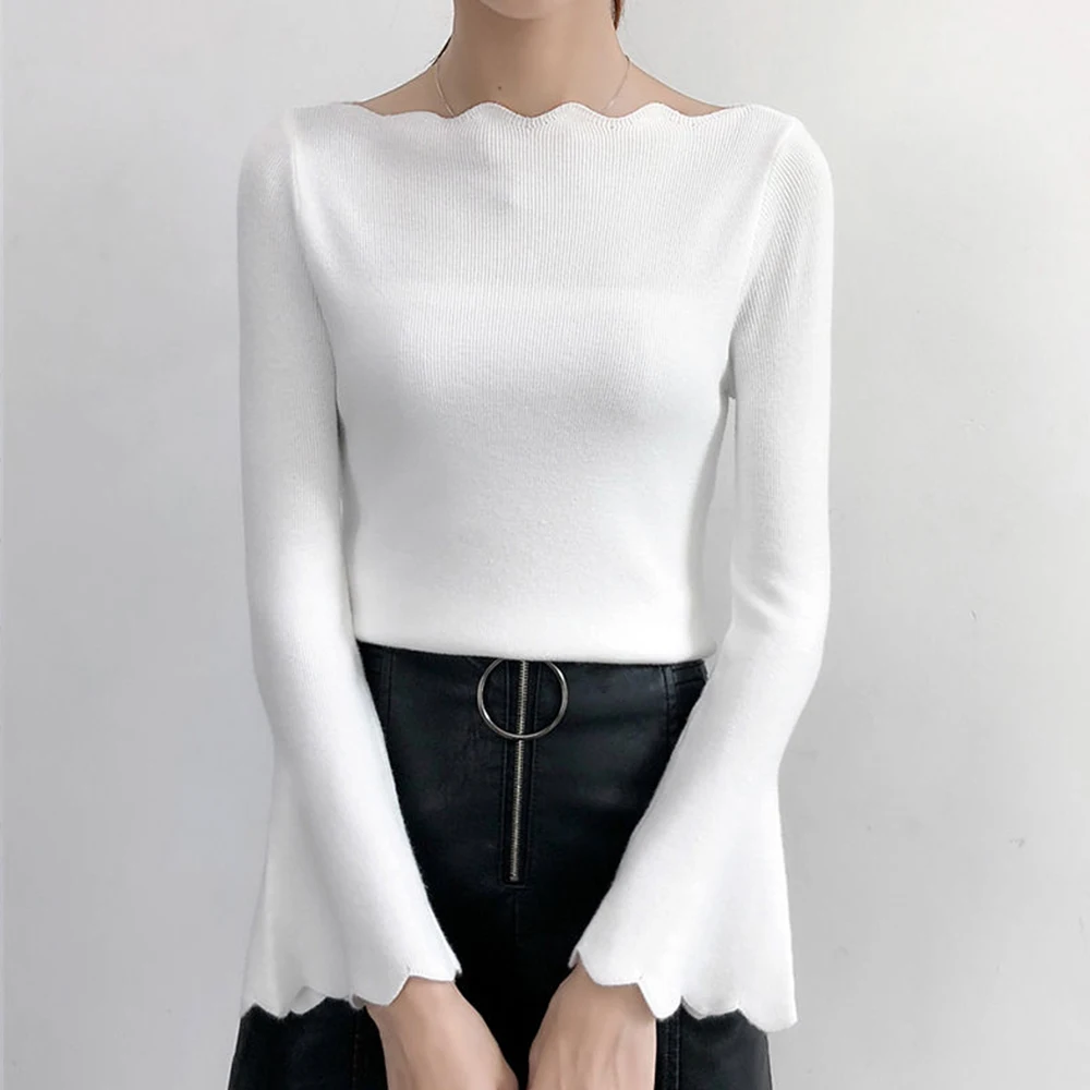 

Women's Fashion Sexy Top Speaker Long Sleeve Solid Slim Fit T-shirt All Season Tees White Black Pink S-XL Korean Version Casual