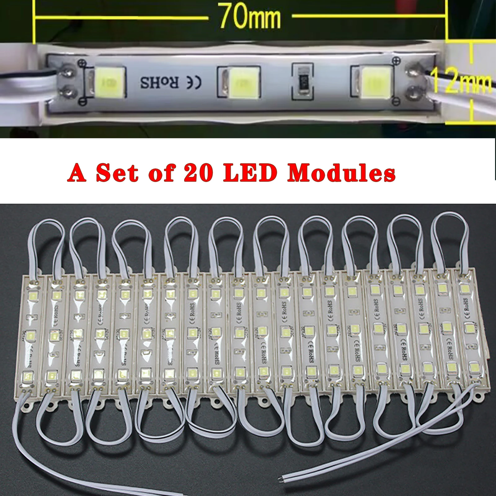 20 sztuk SMD 5054 moduł LED DC 12V 3 diody LED wodoodporne do sklepu oświetlenie reklamowe z taśmą klejącą