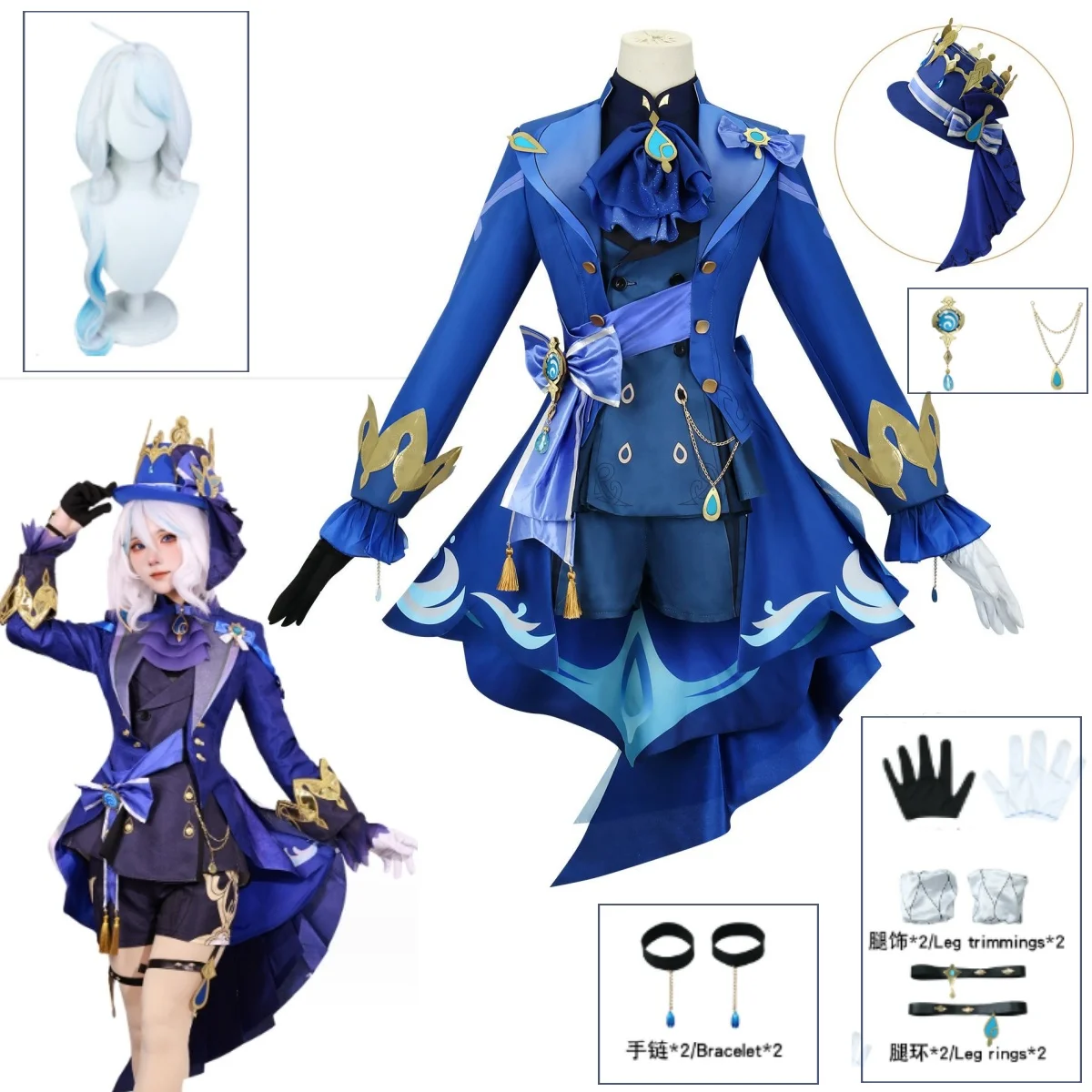 Furina Ousia Focalors Costume Cosplay Genshin Impact Black Dark Version 4.2 Hydro God Archon parrucca Furina Focalors Cosplay Costum