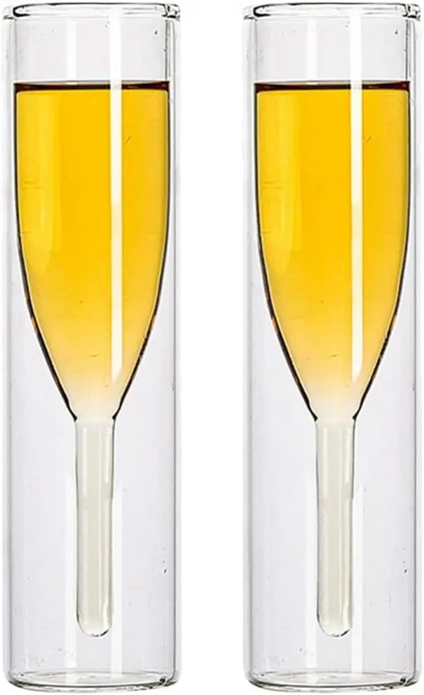 

2 PCS Double Wall Cocktail Flutes, Tulip Goblet Clear Glass Toasting Glasses for Weddings & Parties