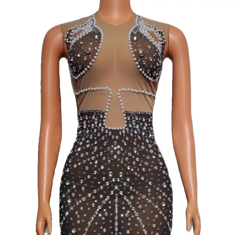 Full Diamond prospettiva Mesh dimagrante Sexy gonna corta Bar DJ Nightclub cantante femminile Dance Team Stage Dress Party Theme Show