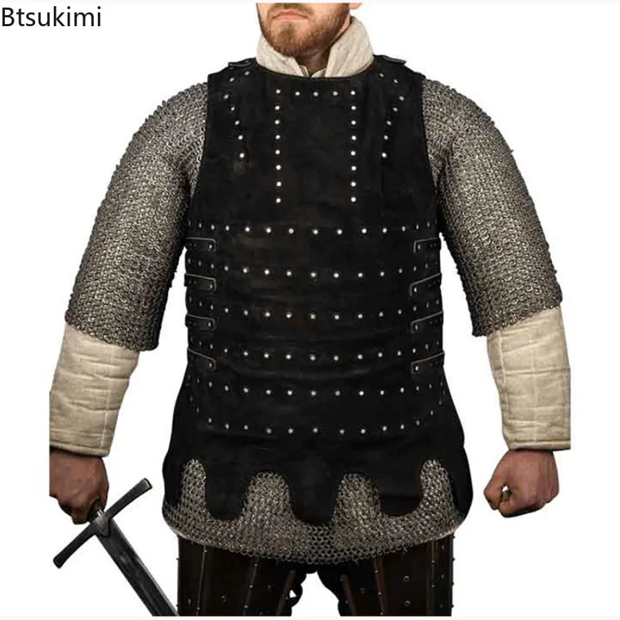 

Medieval Viking Pirate Leather Brigandine Armor Jacket Halloween Outfit Knight Warrior Cosplay Costume LARP Vest Coat Tabard Men