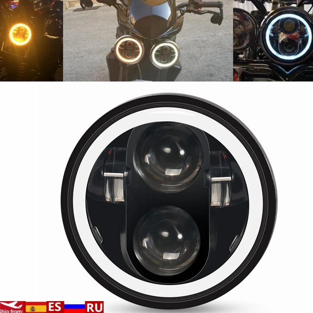 5.75 Polegada led farol projetor halo anel h4 motocicleta 5 3/4 "dRL sinal de volta para harley sportster dyna ferro 883 lâmpada triumph
