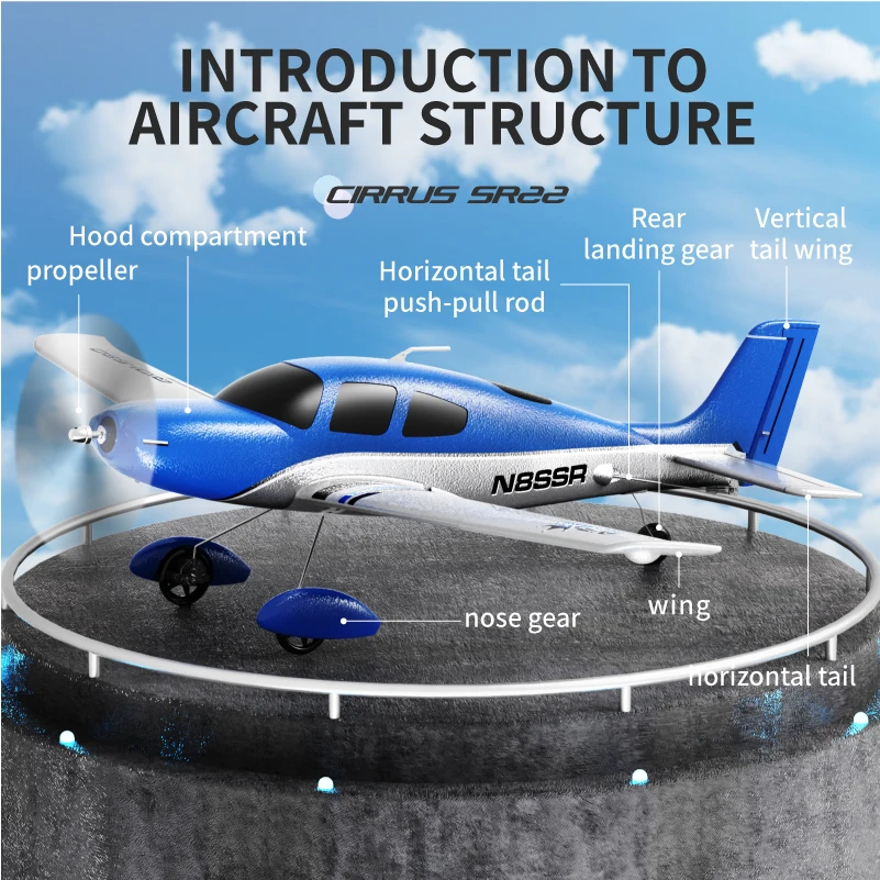 Brinquedos com controle remoto QIDI-580 com motor sem escova, aeronave com controle remoto de 4 canais, aeronave de simulação SR22 1504 para presentes infantis