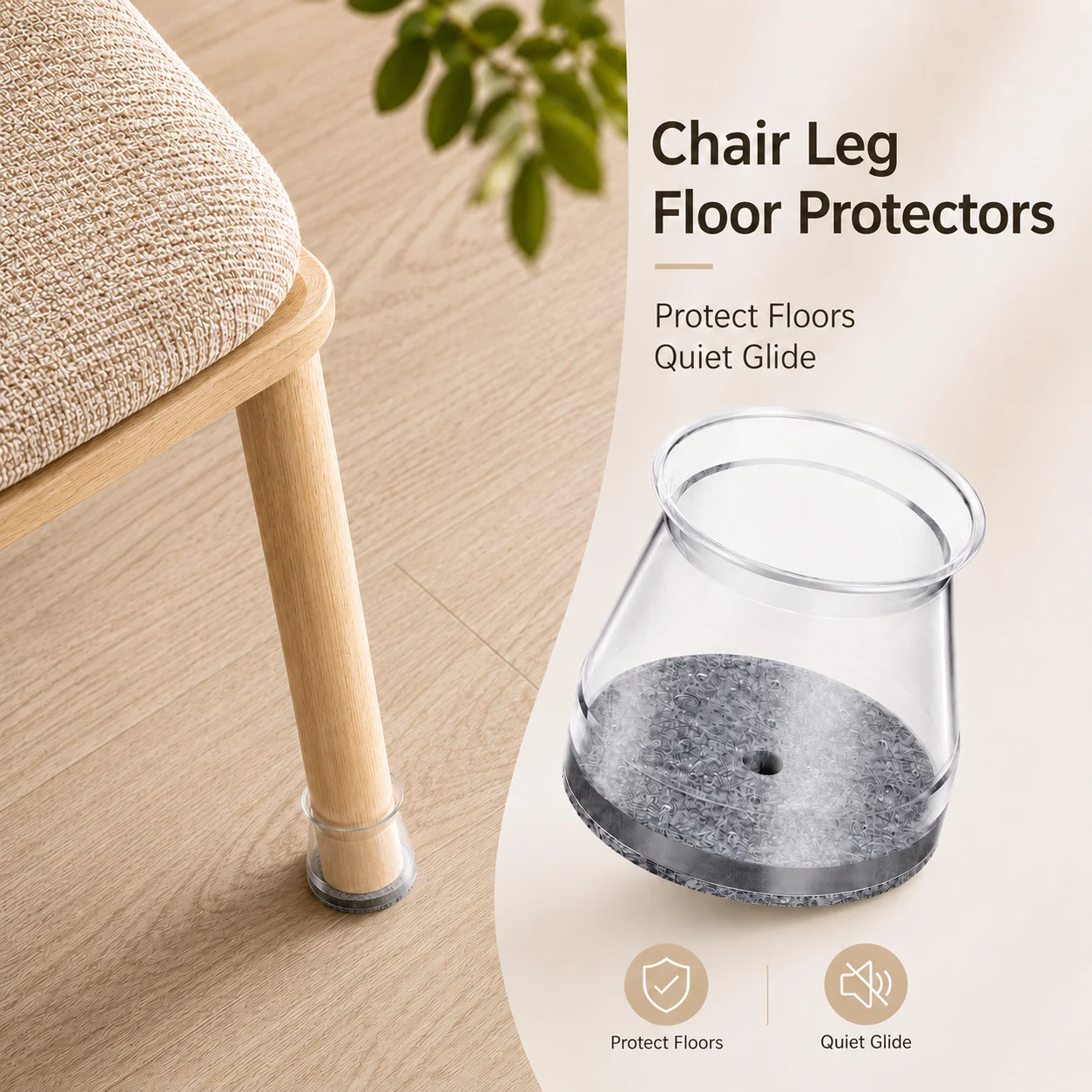 24 Pcs Chair Leg Floor Protectors, Silicone Furniture Caps with Felt Pads, Anti-Scratch Noise-Free for Hardwood Floors