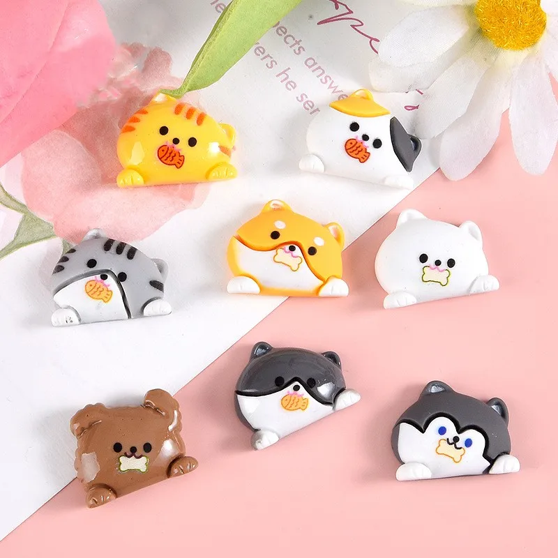 20Pcs Catoon Animal Cat Dog Flatback Resin DIY Scrapbooking Crafts Embellish Kawaii Hairpin Charm Patch Handmade Making Supplies